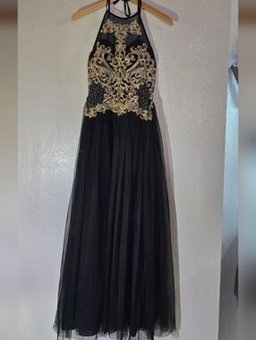 Candie's Black Maxi Dress with Gold Embellished Bodice